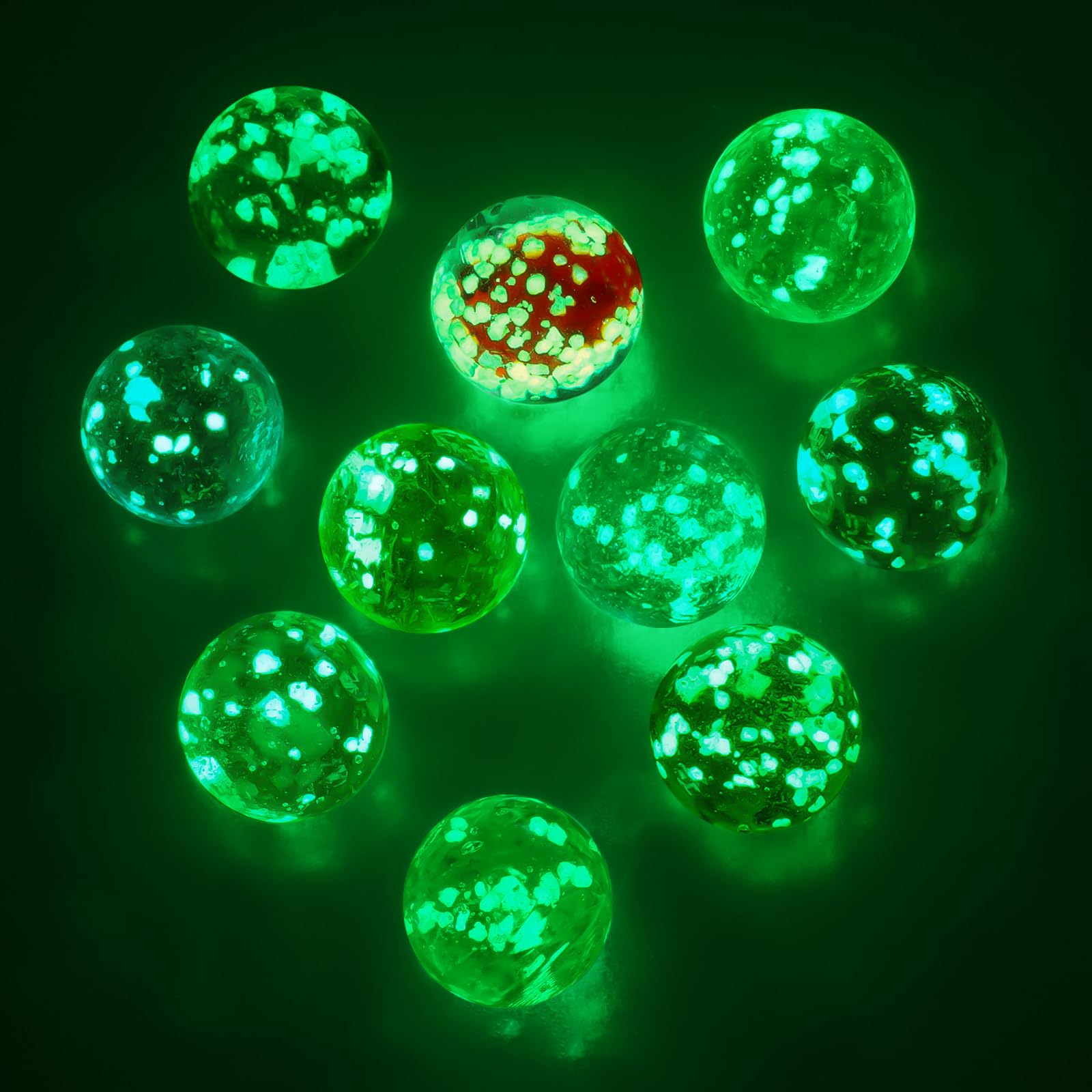 Ainiv Pack of 10 Glass Marbles for Children, 16 mm Colourful Glass Marbles for Chess Players, Retro Fidget Toys, Marbles Glow in the Dark for Marble Track Game, DIY Projects or Home Decoration