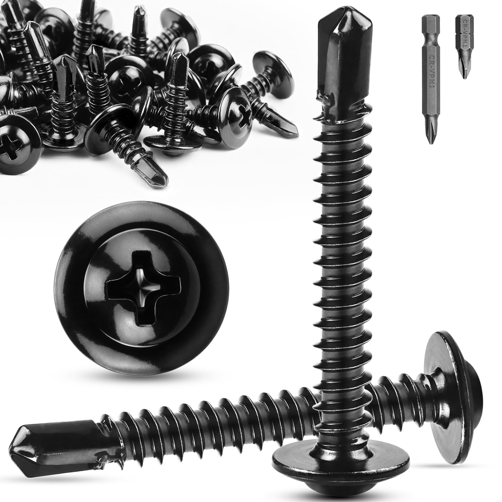 TXXATX M4.2 x 32 mm Self-Tapping Screws Metal 410 Stainless Steel Drilling Screws 60 Pieces Metal Screws Self-Tapping with Screwdriver Bit Tapping Screws Self-Tapping for Furniture Wood Boards — image 1