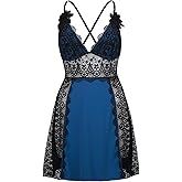 LINGERLOVE Plus Size Lingerie Set for Women Sexy V Neck babydoll Chemises Lace Mesh Nightgown M-4XL