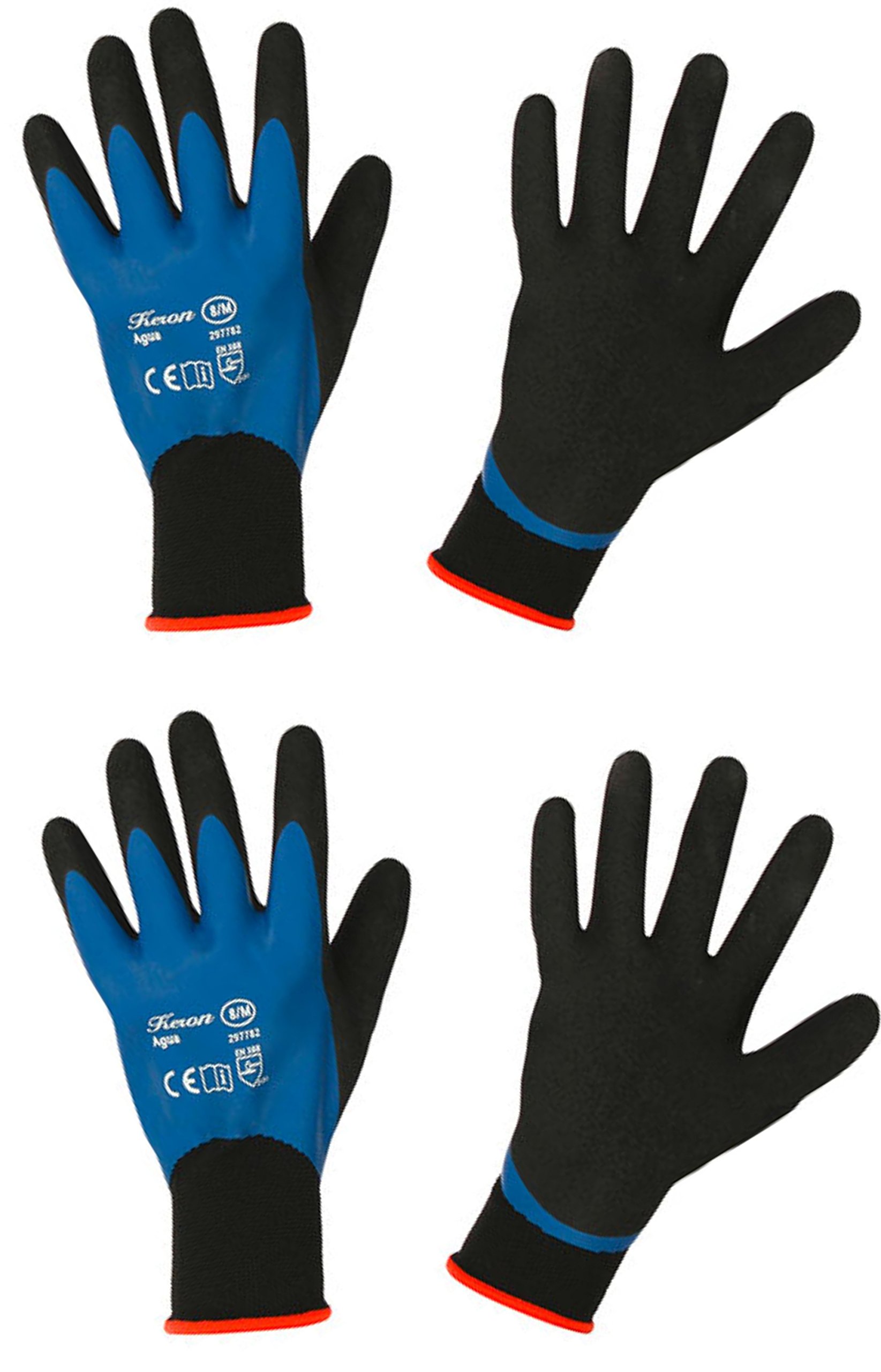 Keron"Aqua" Nylon Garden Gloves - Waterproof Work Gloves - Outdoor Gloves x 2 Pairs (XXL)