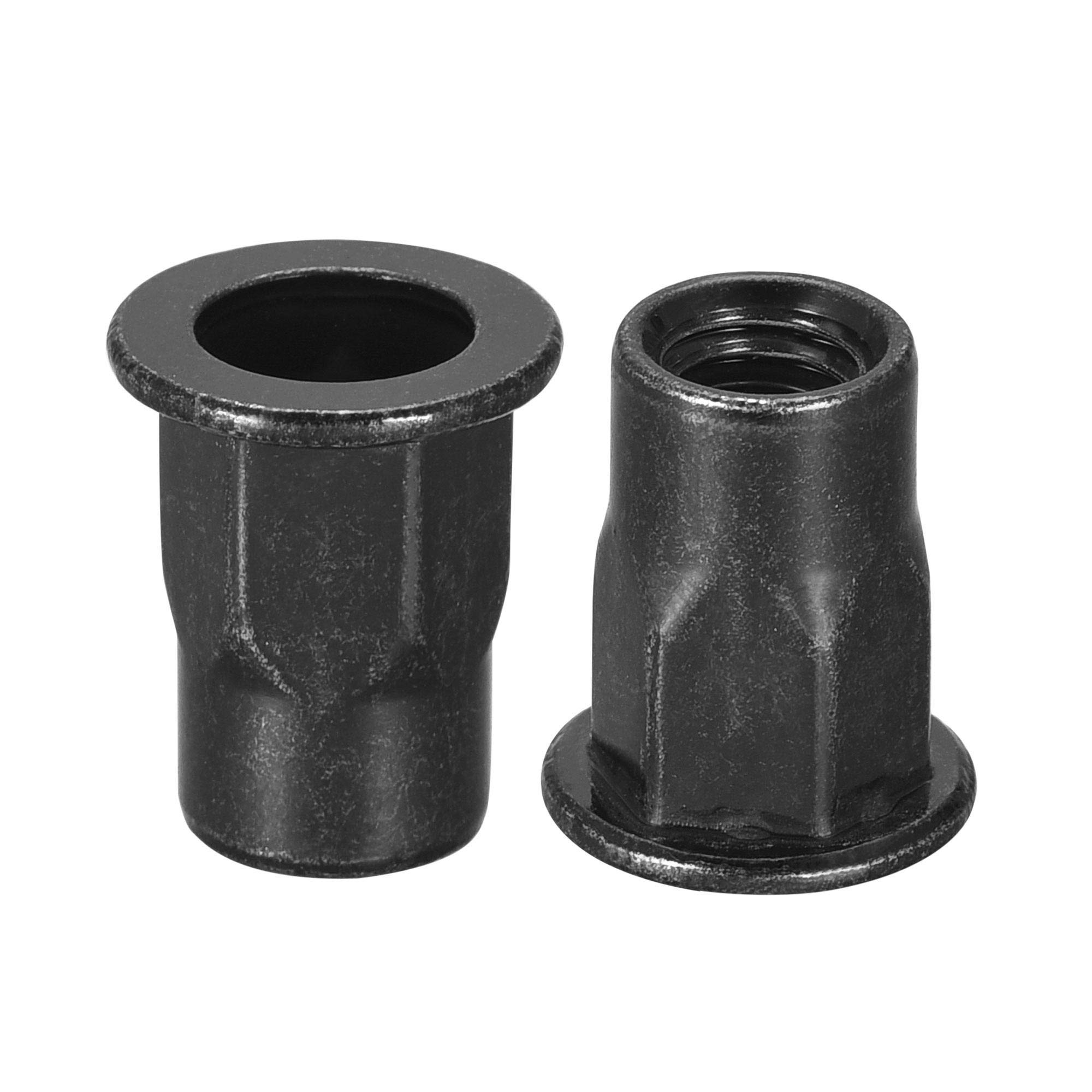 sourcing map M6 Rivet Nuts, Thread Half Hexagonal Carbon Steel Zinc-Plated Flat Head Threaded Insert Nut Black 50Pcs
