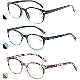 MODFANS Reading Glasses 1.5 Women 3 Pack Spring Hinge Fashion Round Stylish for Reading with Pouch