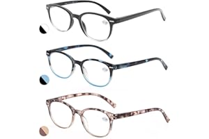 MODFANS Reading Glasses 1.5 Women 3 Pack Spring Hinge Fashion Round Stylish for Reading with Pouch
