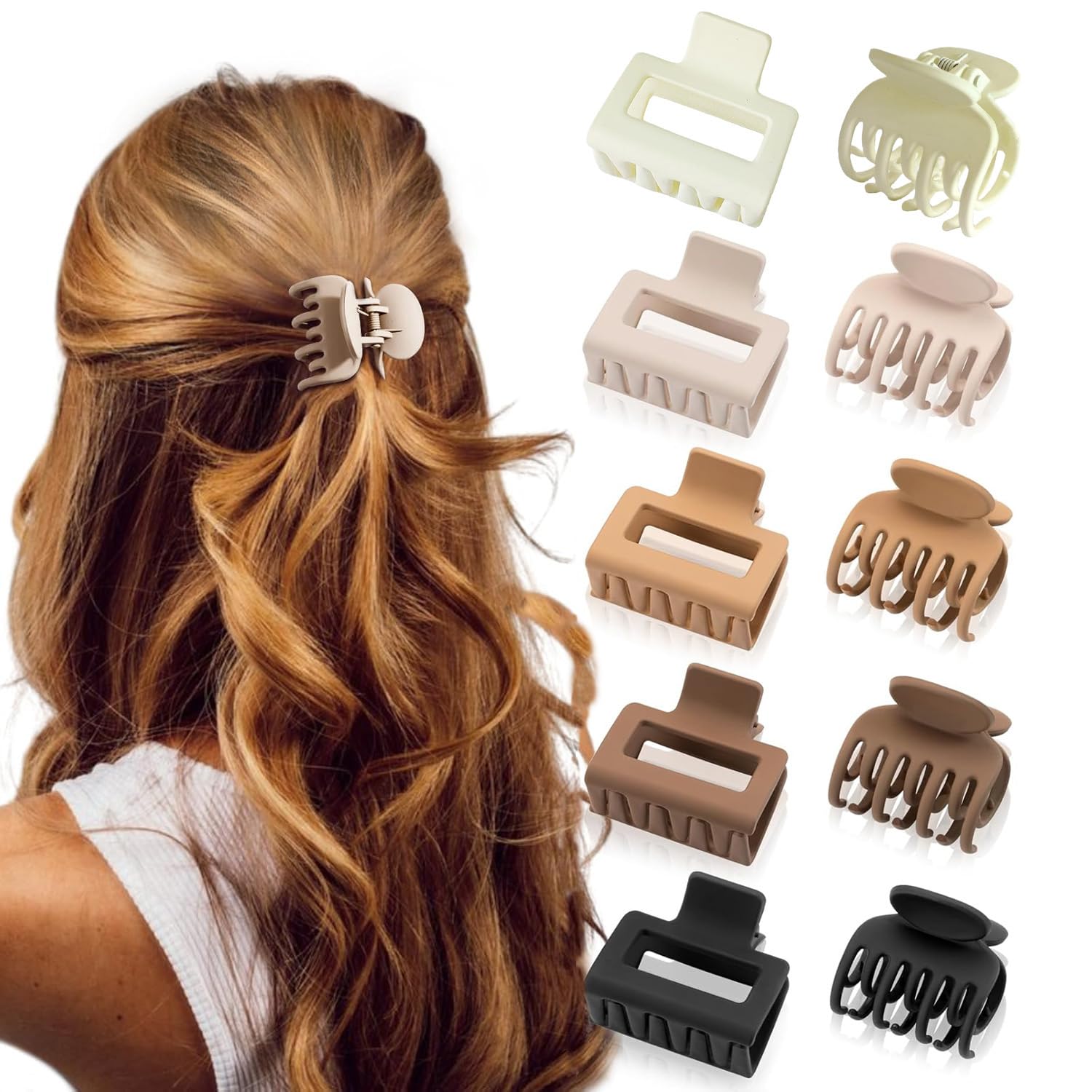 Photo 1 of 10 Pack Square Claw Clips, 1.6" Small Double Row Hair Claw, Non-slip Matte Hair Clips for Women, Strong Hold Jaw Clip for Thin Medium Hair