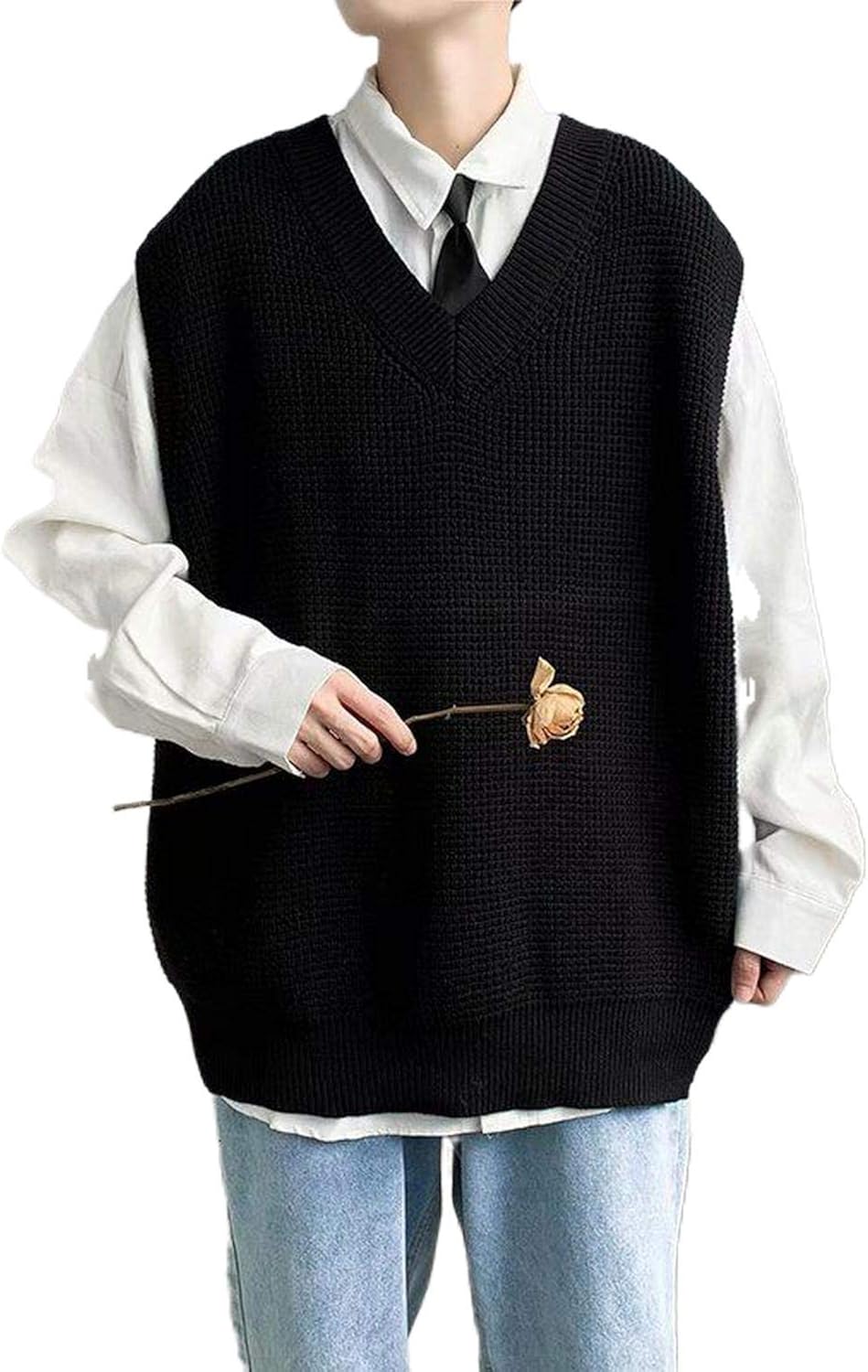 Outwears Autumn Korean Sweater Vest Men's Fashion Solid Color VNeck