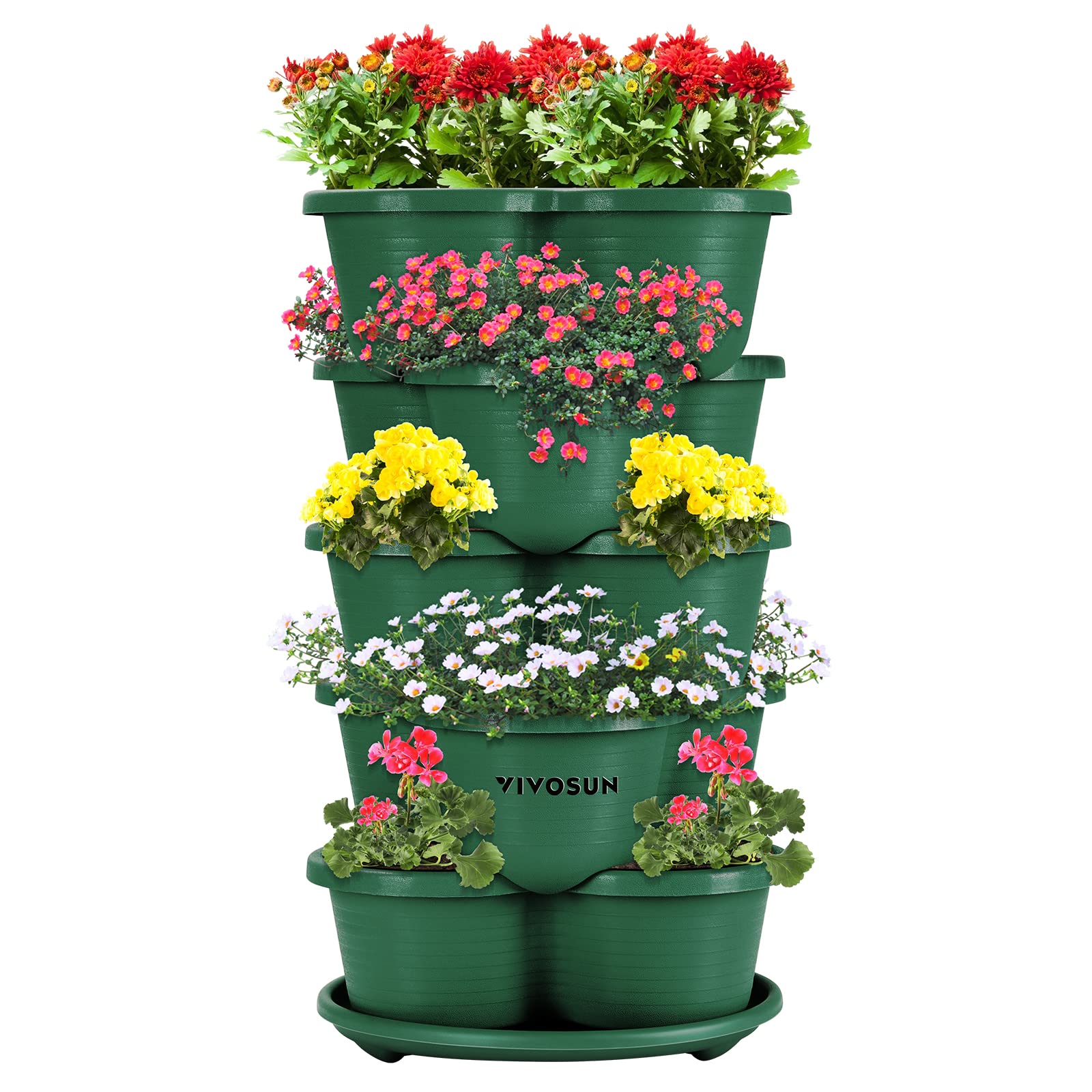 Photo 1 of VIVOSUN 5 Tier Vertical Gardening Stackable Planter for Strawberries, Flowers, Herbs, Vegetables, Dark Green
