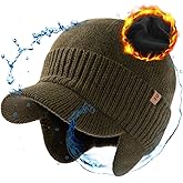 TOP-EX DryKnit™ XL/XXL 80% Merino Wool Waterproof Brim Beanie with Ear Flaps Fleece Lined Hat for Cold Weather