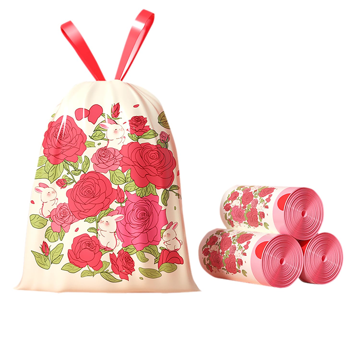 Photo 1 of 120pcs 4 Gallon Trash Bags Drawstring Tear-Free Separated for Bathroom Office Home Bedroom Trash Can with Red Rose Printed Garbage Basket Bags (Rose Printed, 120 Counts)