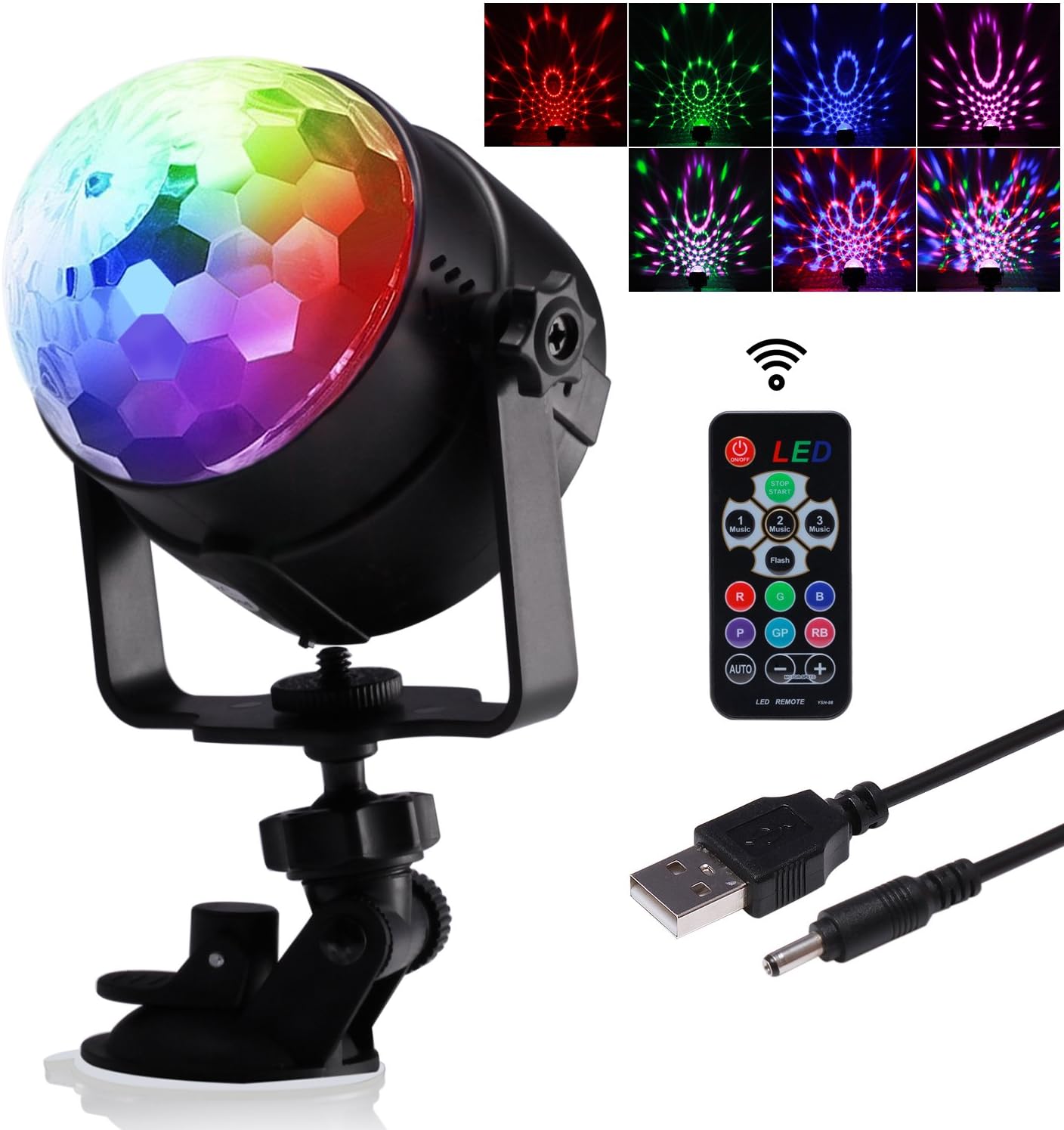 LED Disco Lights, AVAWAY® USB Rechargeable Stage Lights RGB Music Activated DJ Lights with Remote Control and Vacuum Chuck for Birthday, Party, KTV, Bar, Stage, Wedding Celebration