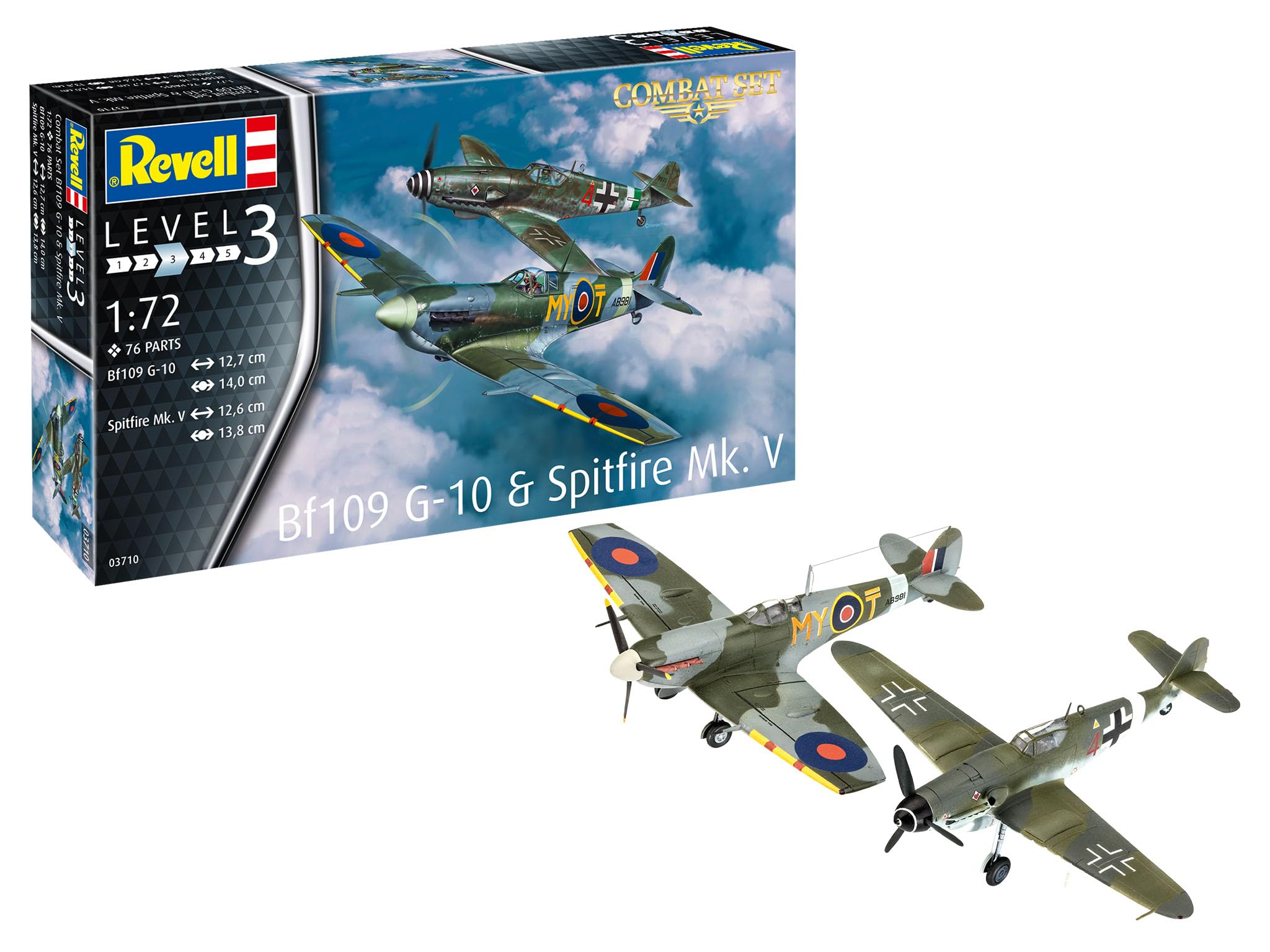 Revell Kit de modélisme Combat Set Bf109G-10 et Spitfire Mk.V I Répliques détaillées I Échelle 1:72 I Autocollants et composants authentiques I Convient pour les modélistes à partir de 10 ans Taille M