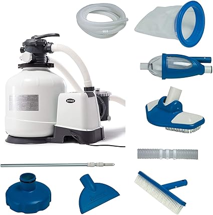 intex 3000 gph bomba de filtro de arena para piscina sobre el suelo con kit de mantenimiento de piscina de lujo