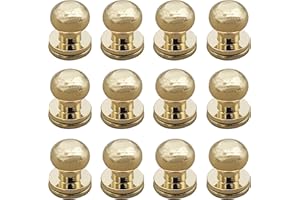 Denailey 12 Sets Solid Brass Round Head Button Stud Screw Leather Rivet Chicago Screws Button Rivets for Leather Craft Belt Wallet Handbag Repairs Decoration (Round Head Size 8mm, Shiny Light Gold)