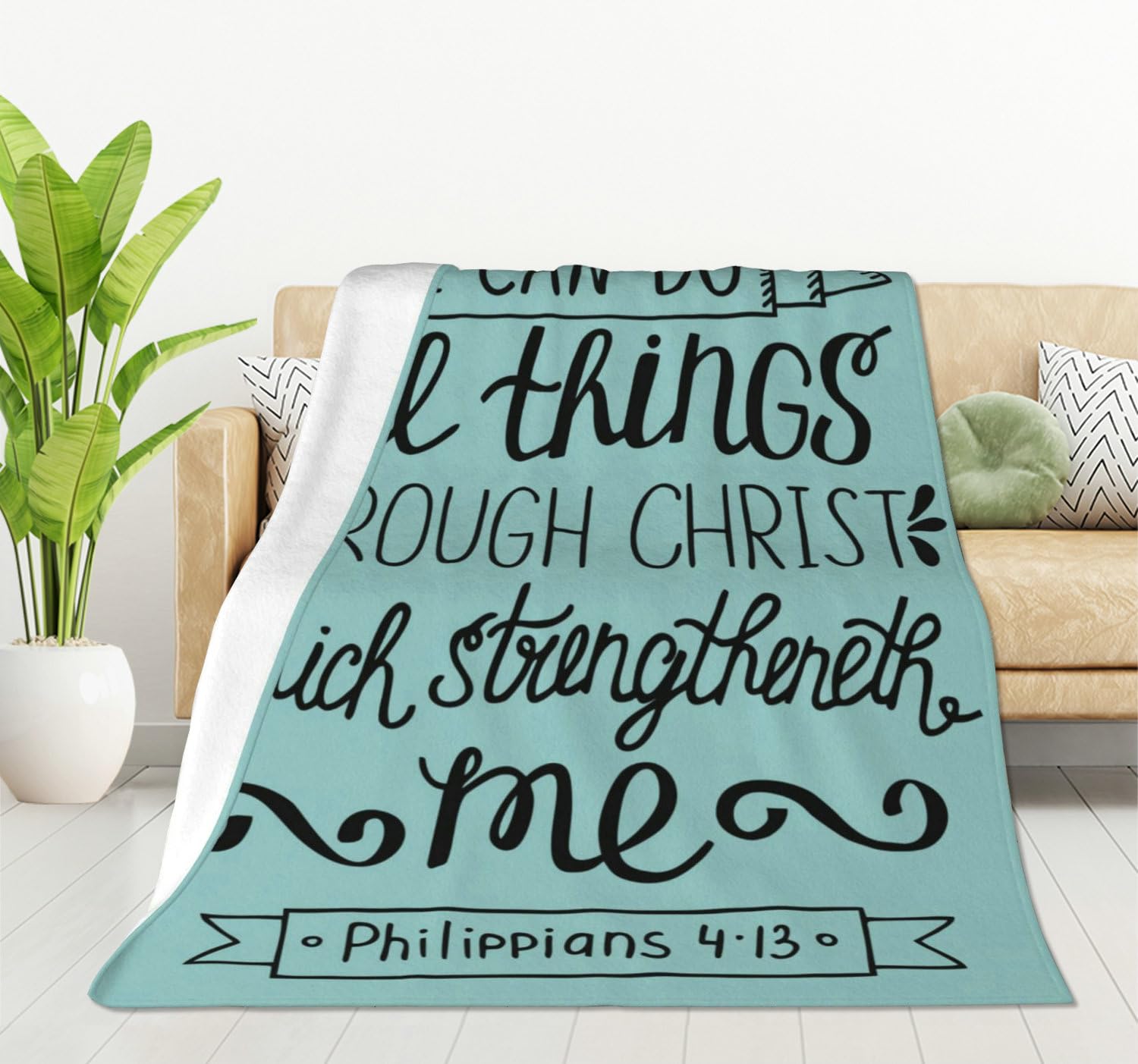 HGOD DESIGNS Bible Verse Blanket With I Can Do All Things Through Christ Christian Lettering Quote Throw Blanket Decor Cozy Warm for Home Bedroom Sofa Office 130x150cm