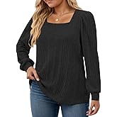 VISLILY Womens-Plus-Size-Long-Sleeve-Tops Cute Square Neck Lightweight Sweaters Casual Loose Fit Shirts Trendy Blouses Tunics