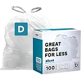 Plasticplace Custom Fit Trash Bags, Compatible with simplehuman Code D White Drawstring Garbage Liners 5.3 Gallon / 20 Liter, 15.75" x 28", 100 Count ( Pack of 1)