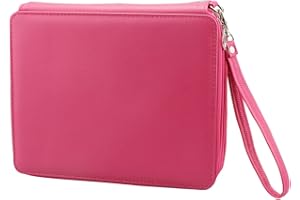 Soucolor 120-Slots PU Leather Pencil Case with Zipper, Rose Red