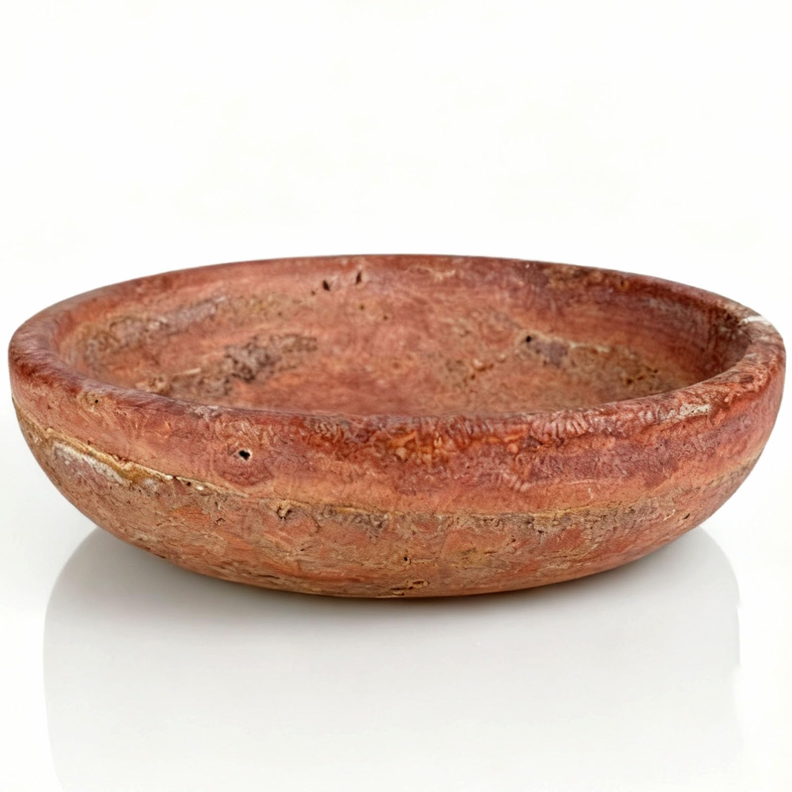 Photo 1 of Red Travertine Bowl, 7.8" Natural Stone Centerpiece for Bohemian Entryway & Office Desk Home Decor, Handmade Decorative Key Fruit Bowl, Earth Tone Jewelry Dish, Vibrant Tabletop Art