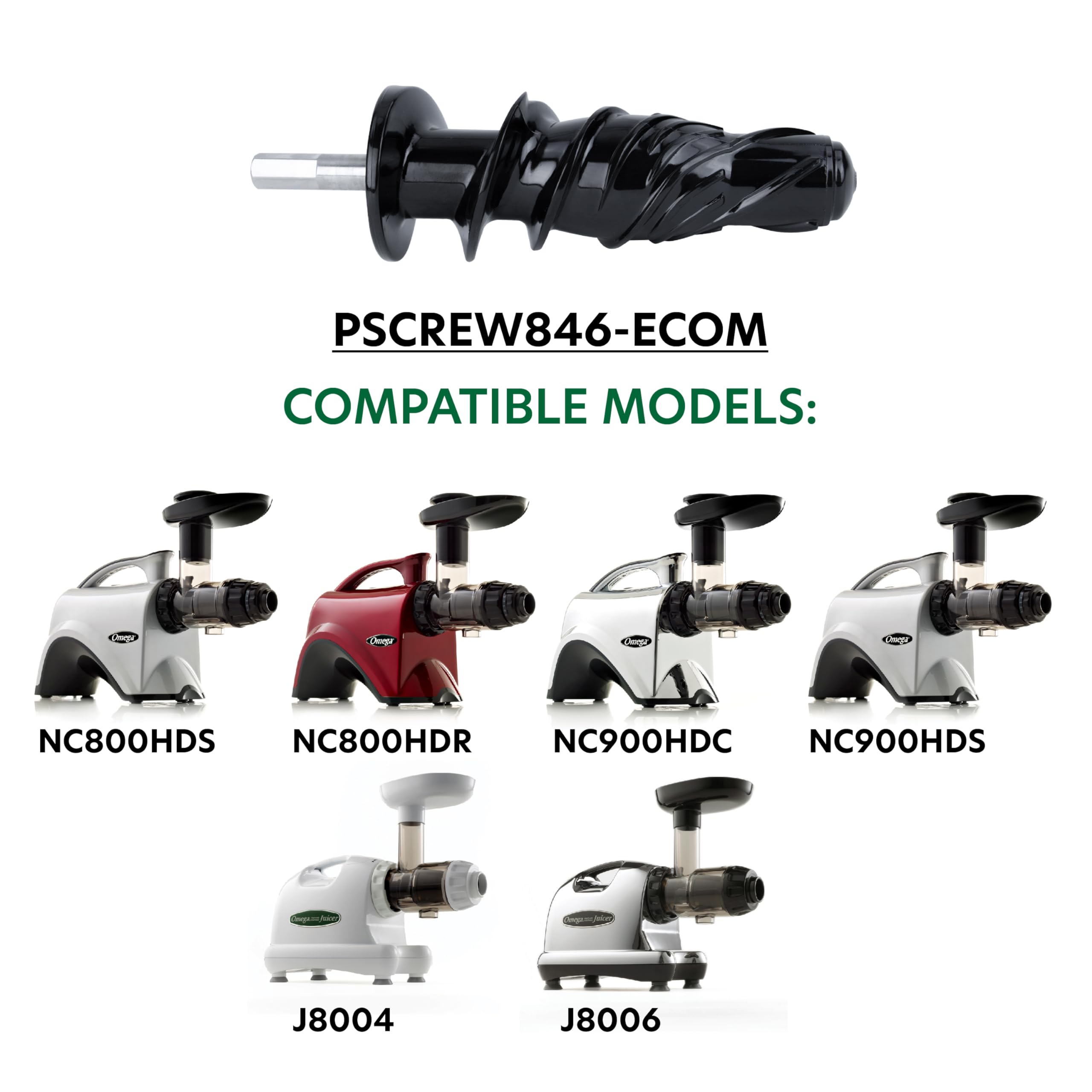 Omega Juicer Replacement Parts - Auger For Models NC800HDS, NC800HDR, NC900HDC, NC900HDS, Black
