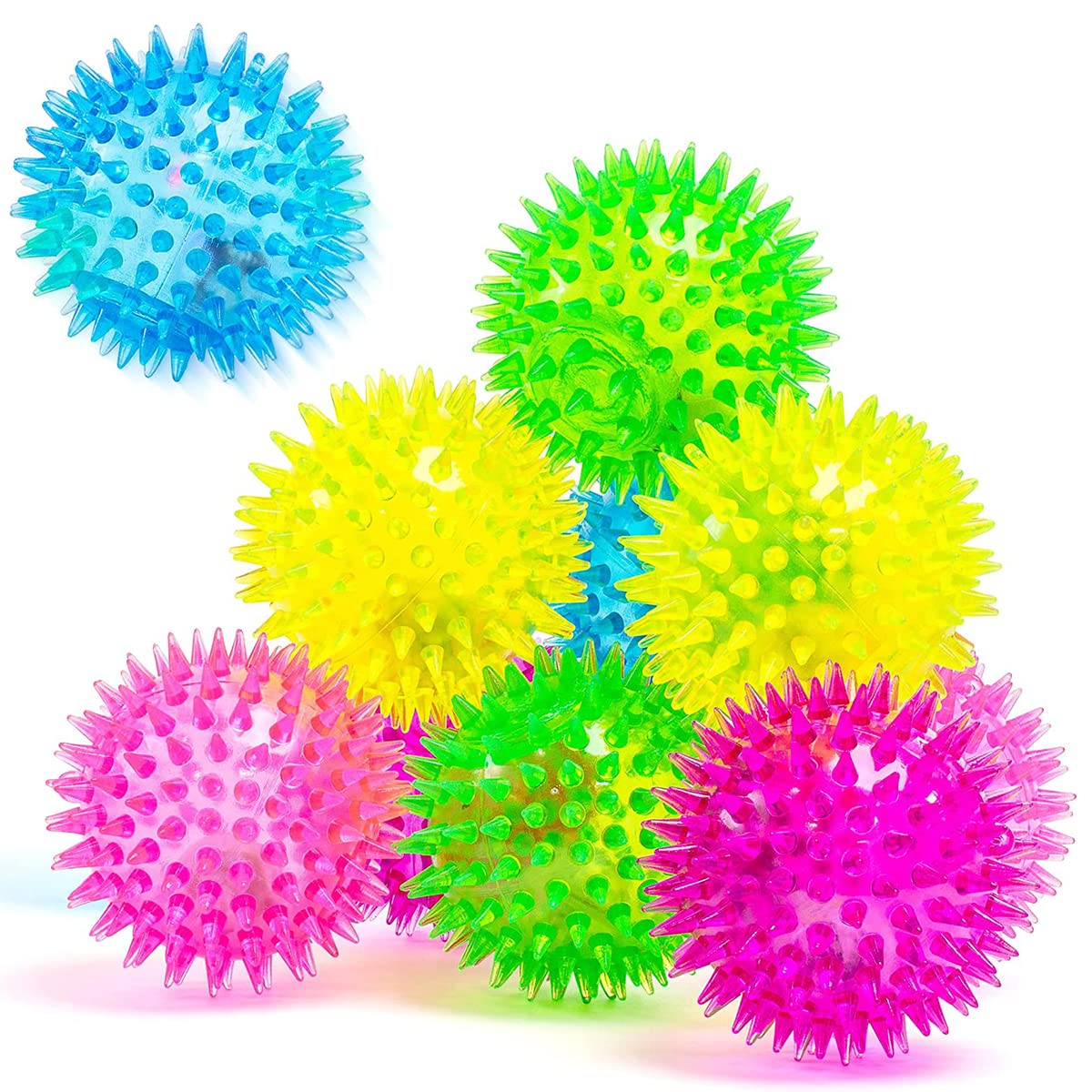 Tuko 6packs Spiky Bounce Balls 6.5 CM - Sensory Light Up Balls,Squishy Stress Relief Fidget Squeezy Spikey Ball Toy Specially for Kids Party Bag Fillers