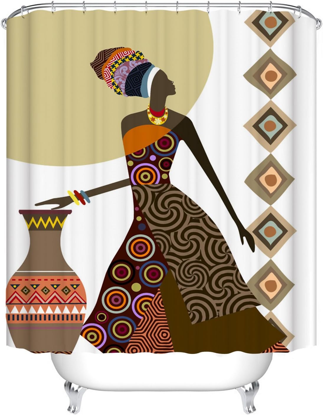 Fangkun Bathroom Shower Curtain African Women Art Painting Decor Set African