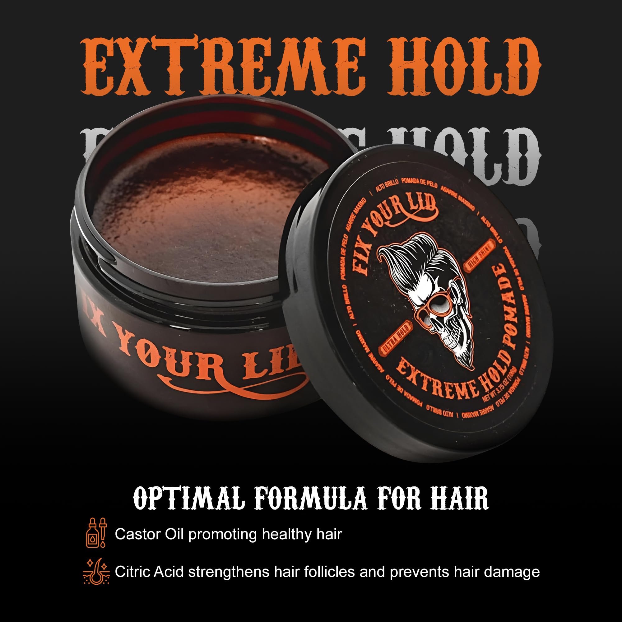 Fix Your Lid Extreme Hold Hair Pomade For Men - High Shine Water Based Hair Gel 3.75 oz - Easy To Wash Out