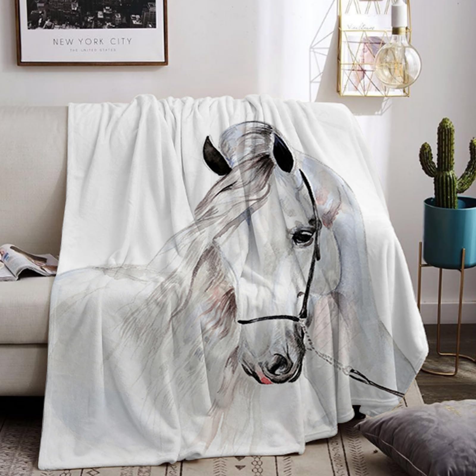 UGZDEA Cuddly Horse Blankets 150x200cm, 3D Print Horse Blanket Lightweight Sofa Blanket, Soft Warm Blanket for Adults and Children, Couch Bedroom Decor (A, 150x200cm)