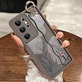 MOWIME Compatible with Samsung Galaxy S25 Ultra Case with Wrist Strap, Floral Flower Shockproof Soft TPU Protective for Women Girls, Slim Anti Scratch Case for Galaxy S25 Ultra 6.9 Inch, Brown