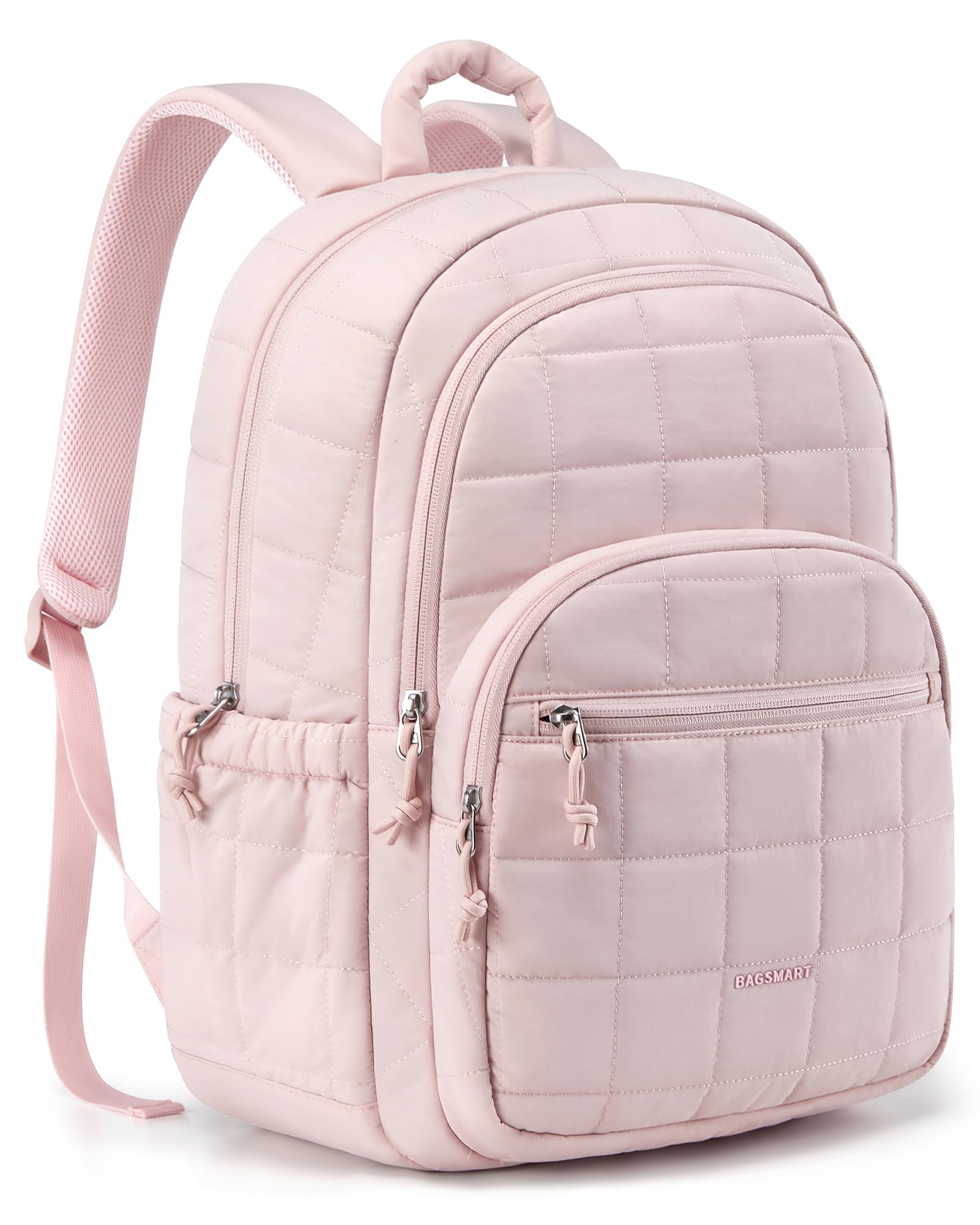Photo 1 of BAGSMART College Laptop Backpack, Travel Laptop Backpack for Women, Quilted Casual Daypack, Water-Resistant Bookbag for 15.6 Inch Laptop, Pink