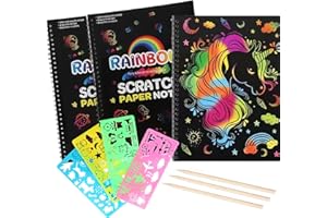 Rainbow Scratch Art Paper Notebook, 10.35 x7.48 inches, 3 Pack, Black, with 4 Templates for Boys Girls Drawing Activities Art