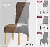 Leorate High Back Chair Covers Stretch Velvet Slipcover Grey Pack of 4 view 5