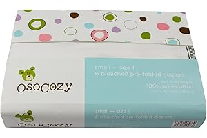 OsoCozy 6 Pack Prefolds Bleached Cloth Diapers, Size 1