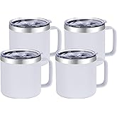 VEGOND 14 oz Insulated Coffee Mug Bulk with Handle, Stainless Steel Travel Coffee Mug with Lid, Double Wall Vacuum Metal Coffee Cup, Coffee Tumbler Powder Coated, White 4 Pack