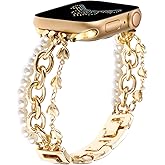 Pearl Beaded Bracelet Band Compatible with Apple Watch 38mm 40mm 41mm 42mm 44mm 45mm 49mm for Women,Fashion Handmade Bracelet Elegant Wristband Cute Jewelry Strap for iWatch Series SE 11 10 9 8 7 6 5 4 3 Ultra