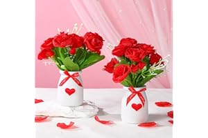Nitial 2 Pcs Valentine's Day Roses Vase Decor Valentine's Day Tiered Tray Mini Floral Arrangement Valentine's Day Tiered Tray Decor Mini Roses Vase Fake Floral Bunch Decorations for Party Supplies