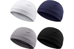 Syhood 4 Pieces Men Skull Caps Soft Cotton Beanie Sleep Hats Stretchy Helmet Liner Multifunctional Headwear for Men Women