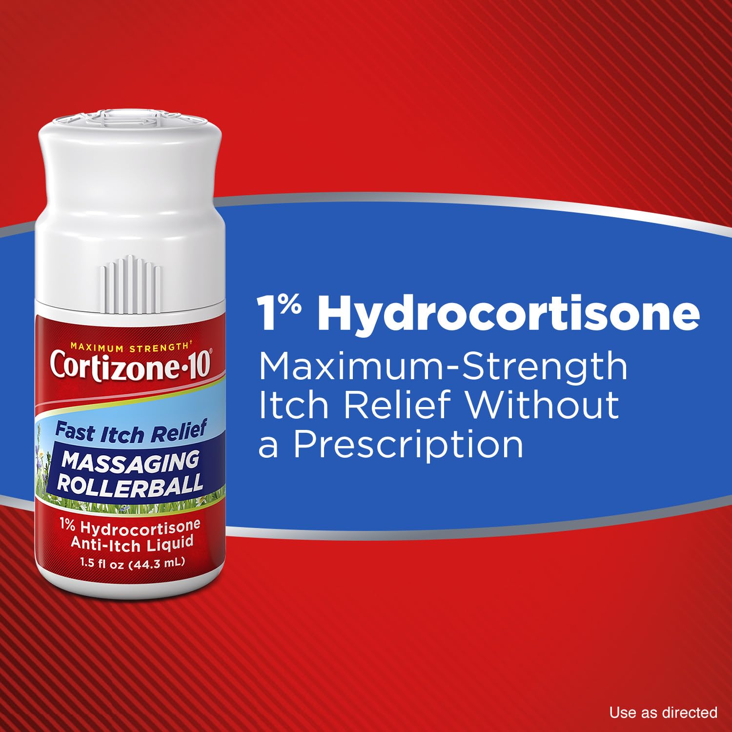 Cortizone-10 Maximum Strength Itch Relief Massaging Rollerball, 1% Hydrocortisone, Fast-Acting, Anti-Itch Liquid for Bug Bites, Rash, Eczema, Psoriasis, Poison Ivy, Oak, Sumac, 1.5 fl. oz