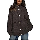 GORGLITTER Women's Winter Button Down Oversized Cardigan Sweaters Mock Neck Long Sleeve Chunky Knit Trendy Outerwear
