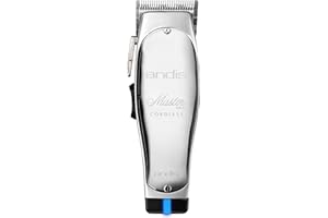 Andis 12470 Professional Master Corded/Cordless Hair & Beard Trimmer, Adjustable Carbon Steel Blade Hair Clipper for Close Cutting, Chrome, Silver - 5 Piece Set