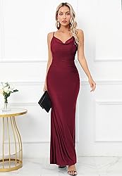 Capuffy Women Drape Neck Formal Maxi Dresses Lace