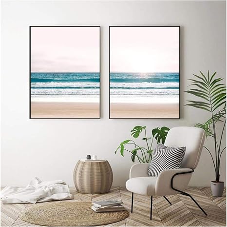 Amazon 壁の芸術 ビーチのポスター白黒プリント リビングルームの装飾のための海の波の風景のキャンバスの絵画フレームなし ウォールステッカー オンライン通販