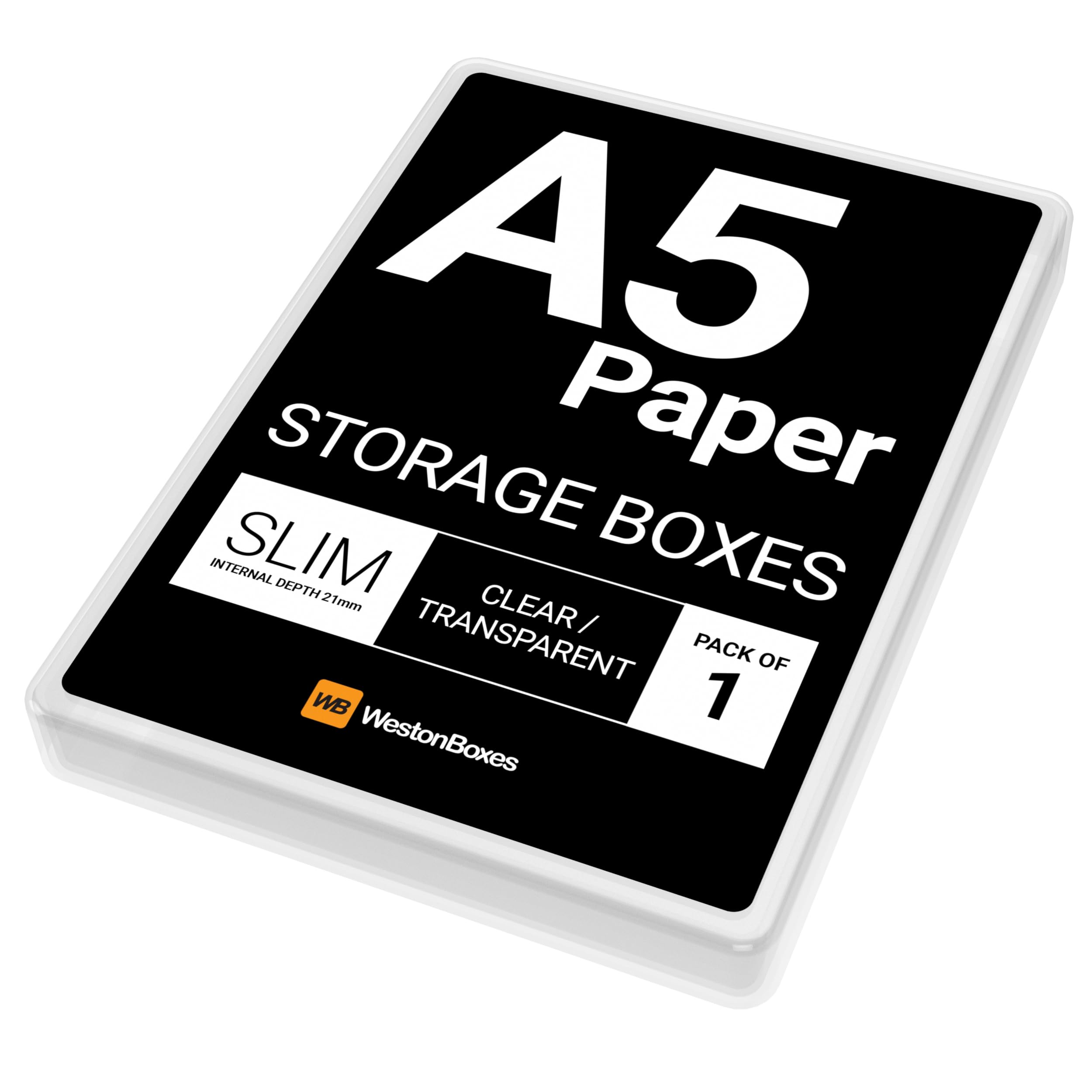 WestonBoxes A5 Slim Plastic Presentation Boxes with Lids for A5 Paper and Cardmaking Supplies (Pack of 1, Clear (Transparent))