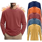Velvelhall 5 Pcs Men's Long Sleeve Thermal Shirts Crew Neck Casual Fleece Tops Soft Pullover Sweatshirts Warm Basic Tees
