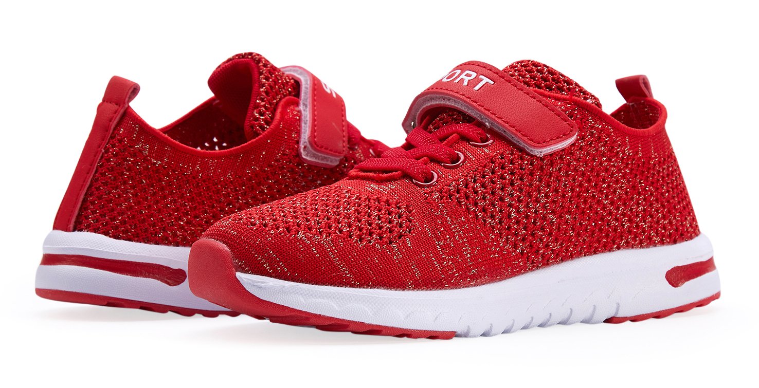 Ukris Kids Breathable Knit Sneakers Lightweight Athletic Running Shoes(EU 36,N-Red)