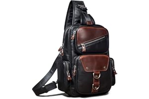 CENUNCO Genuine Leather Sling Bag for Men Large Crossbody Shoulder Bag Casual Sling Backpack Anti-Theft Travel Chest Purse