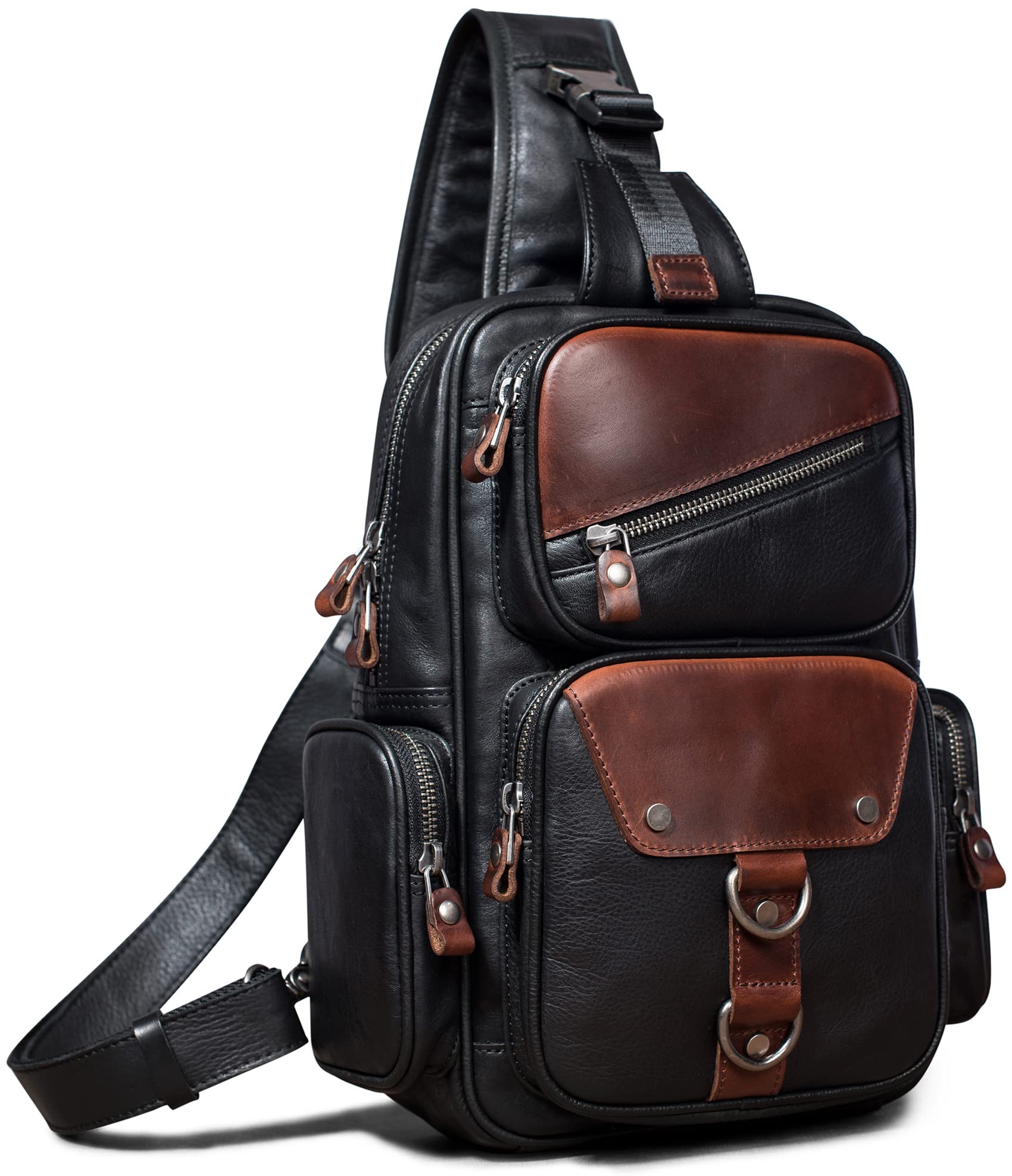Photo 1 of CENUNCO Genuine Leather Sling Bag for Men Large Crossbody Shoulder Bag Casual Sling Backpack Anti-Theft Travel Chest Purse (Black)