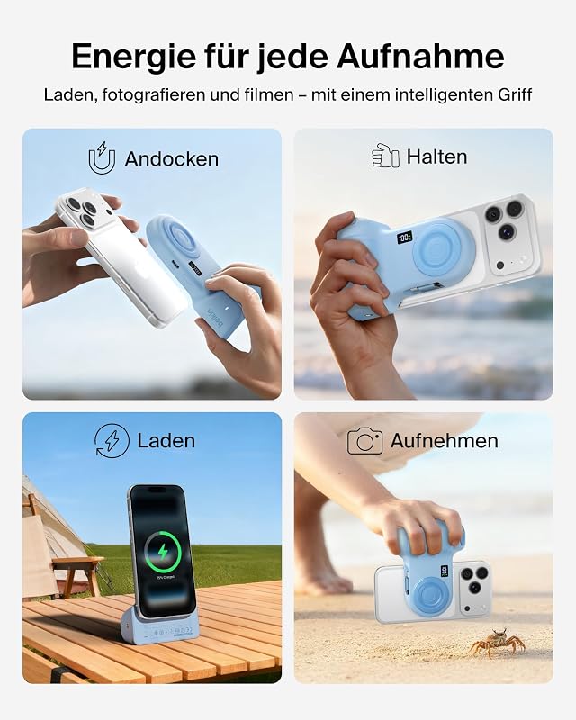 Stage PowerGrip 9300mAh Kamerahalter Magnetisch, Powerbank – Blau