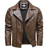 HOOD CREW Men’s Faux Leather Jacket Cool Motorcycle Lapel Biker Jackets Zip Up Riding Coat