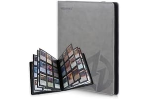 HENWEI 9 Pocket Ringless Card Binder,360 Side Loading Collector Binder,PU Leather Water-proof Card Holder Album for MTG,TCG,Sport Cards–Transparent Double-Sided Storage,Gift for Collectors–Grey