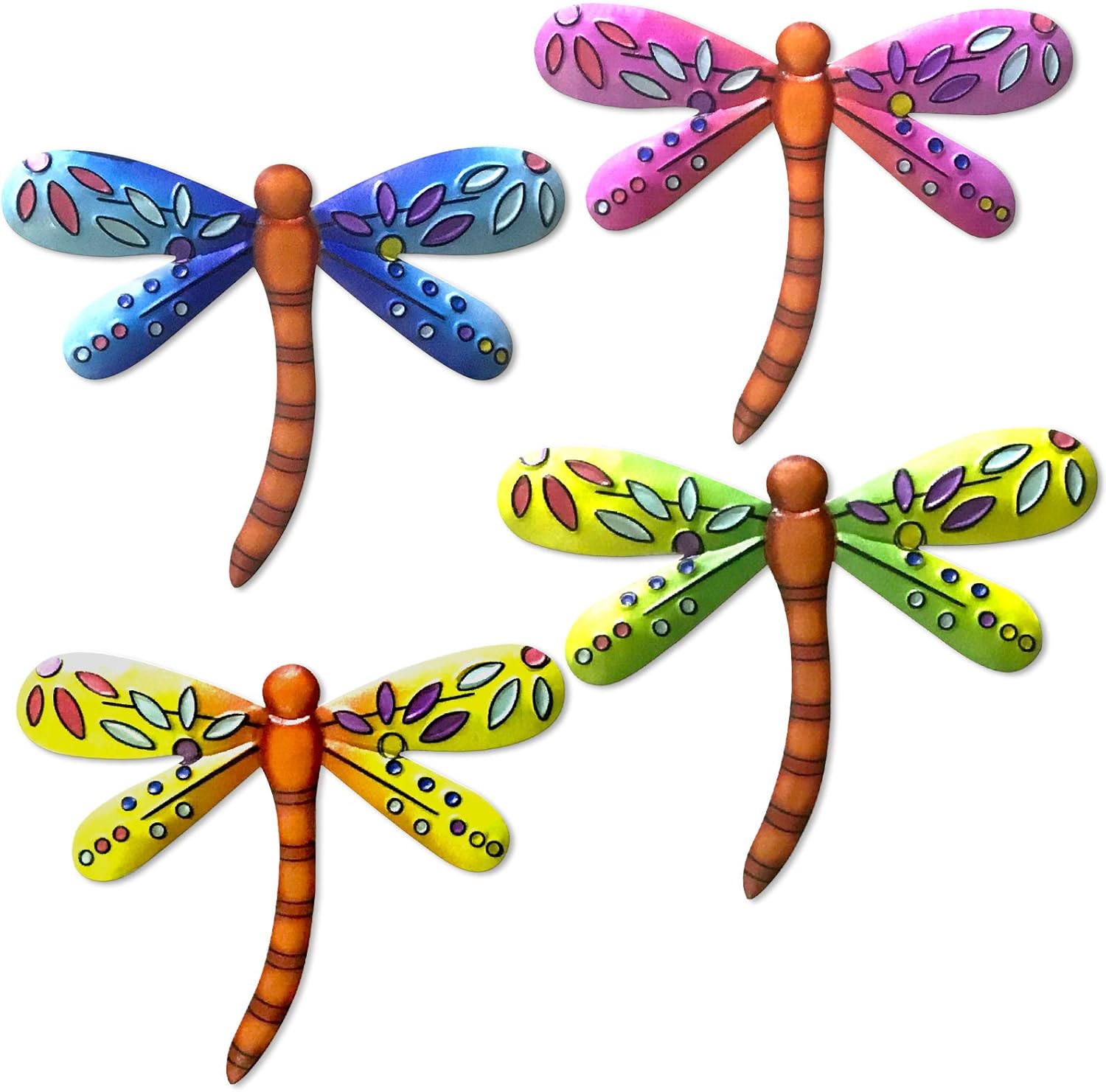FANWNKI Metal Multicolor Dragonfly Wall Art Decor for Garden Fence Yard Garden Bedroom,Indoor or Outdoor