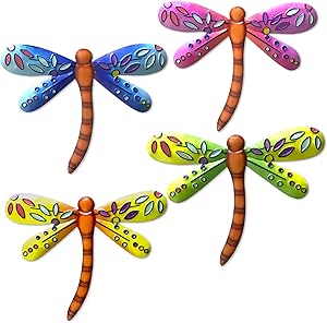 FANWNKI Metal Multicolor Dragonfly Wall Art Decor for Garden Fence Yard Garden Bedroom,Indoor or Outdoor